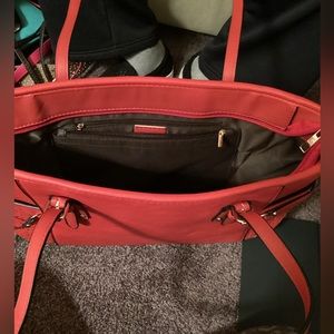 All red faux leather purse large